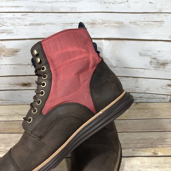 Cole Haan Grand Os Waterproof Canvas Boots Mens Size 10 C21692 Brown Red - Picture 10 of 11